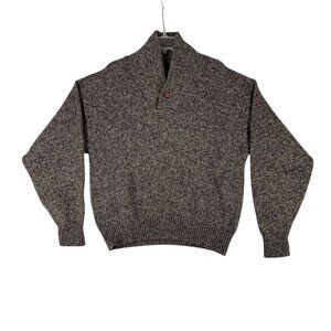 Eddie Bauer Mens L Wool Blend Sweater Shawl Collar Heather Brownish Gray